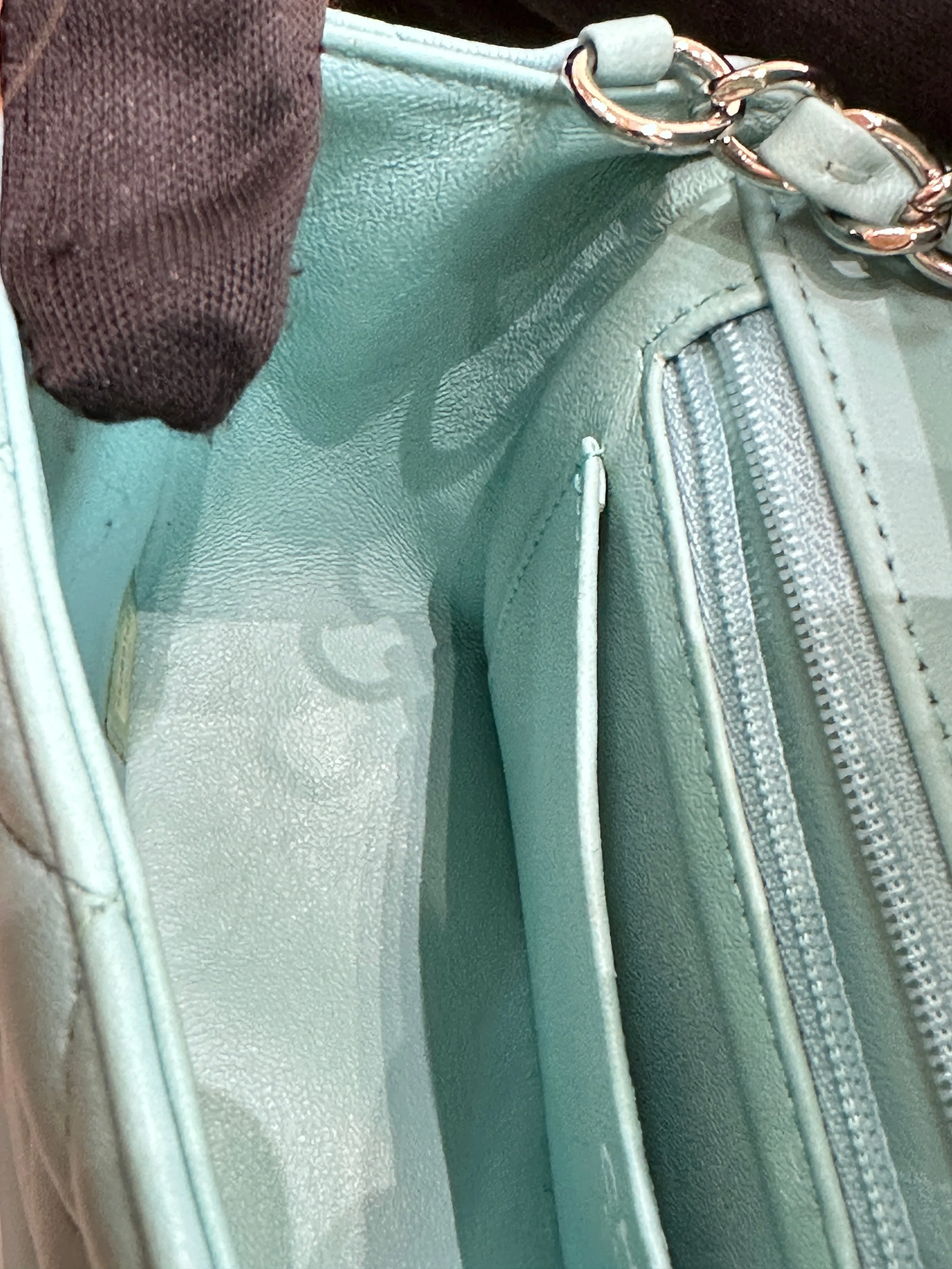 CHANEL 19C Tiffany Lambskin Quilted Mini Rectangular Flap Neon Blue