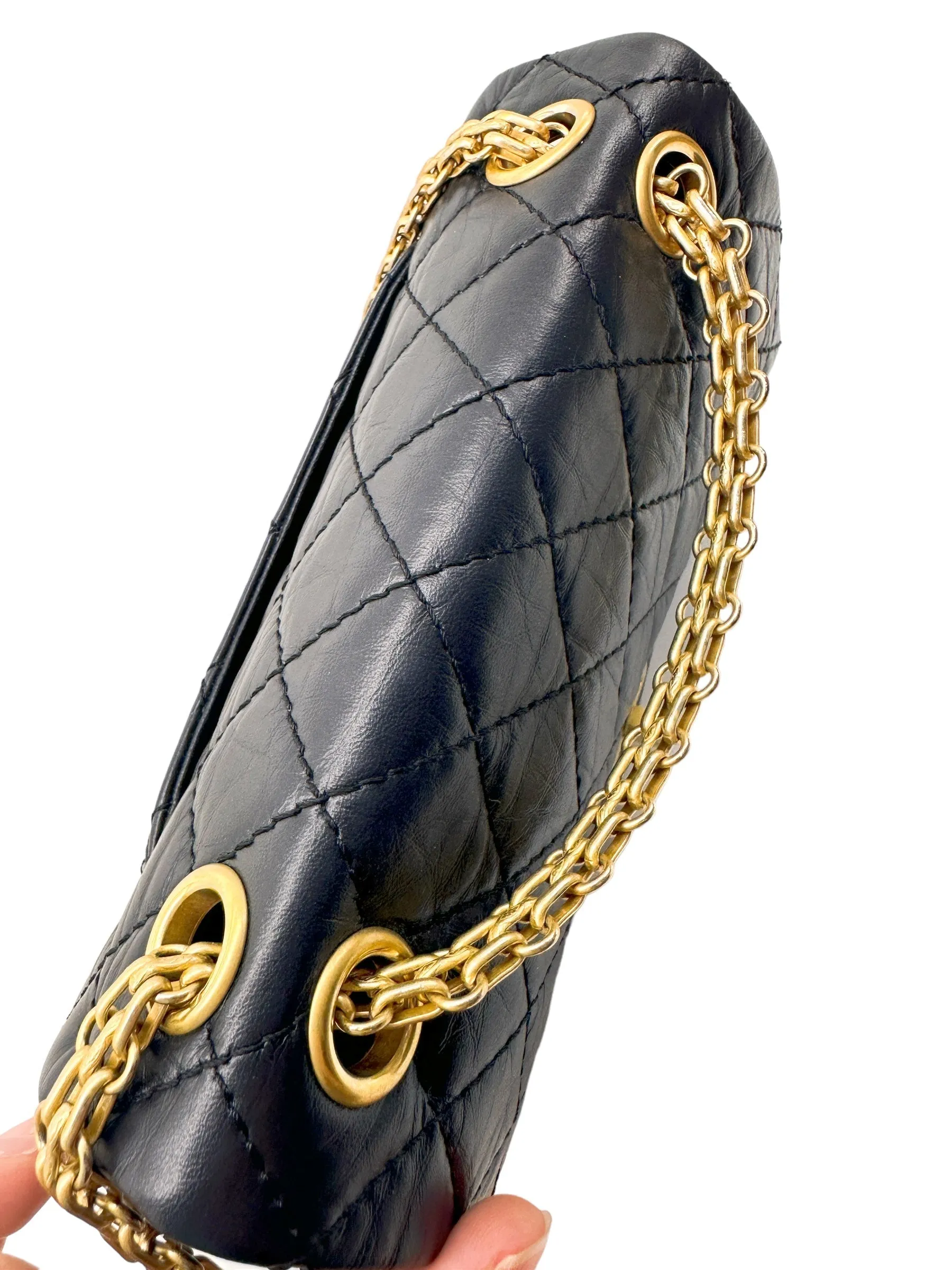 Chanel 2.55 Reissue Flap Quilted Crinkled Calfskin Gold-tone Mini Black