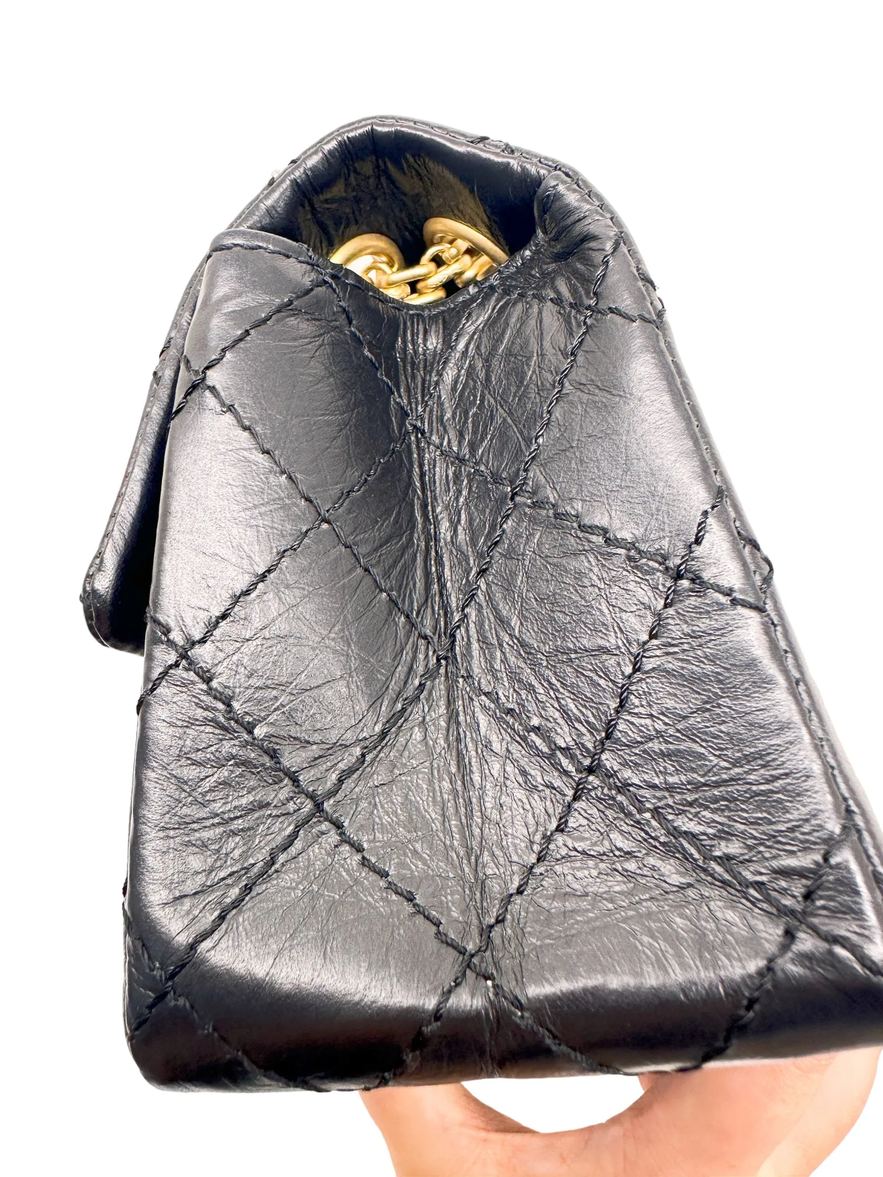 Chanel 2.55 Reissue Flap Quilted Crinkled Calfskin Gold-tone Mini Black