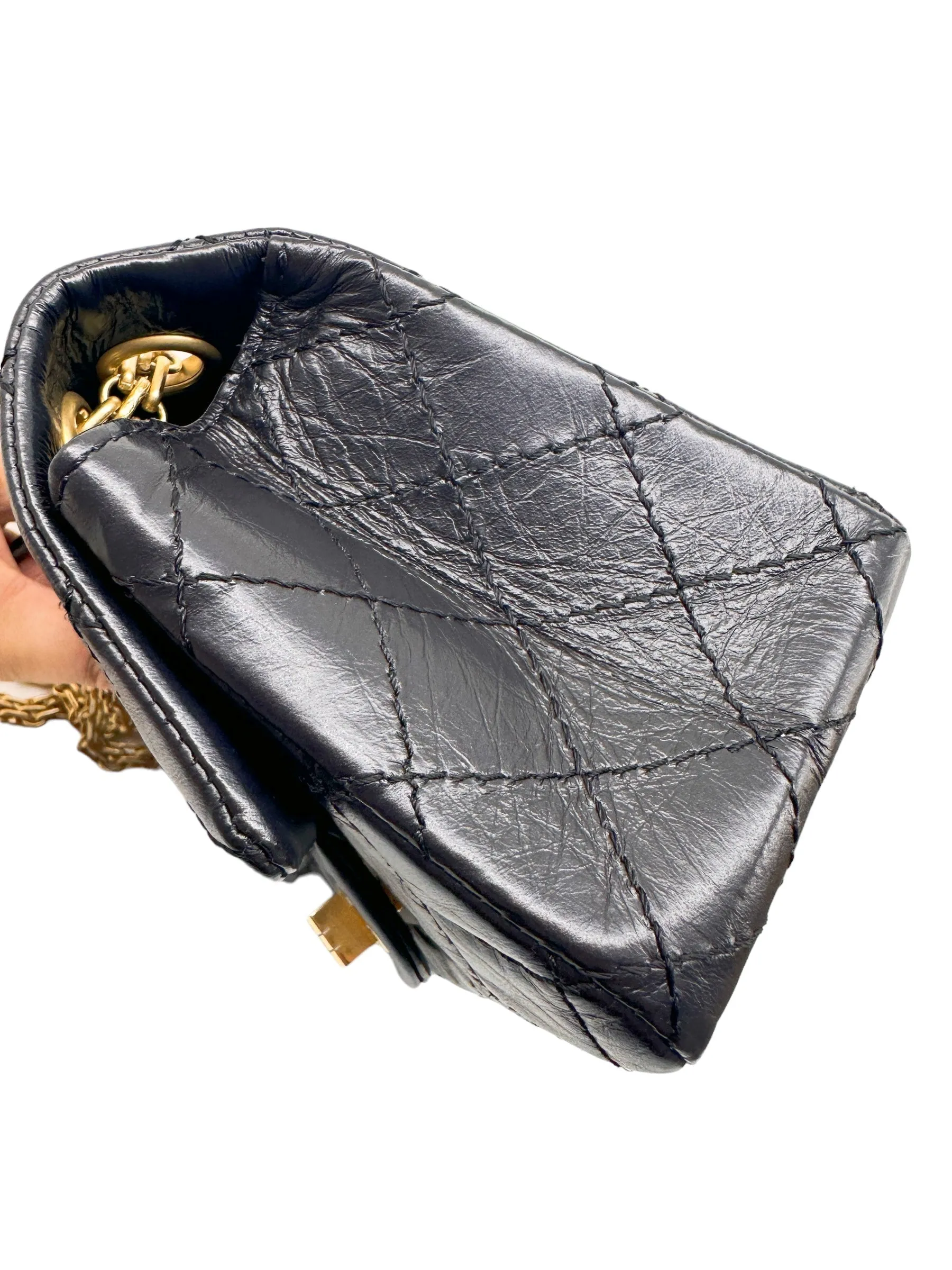 Chanel 2.55 Reissue Flap Quilted Crinkled Calfskin Gold-tone Mini Black