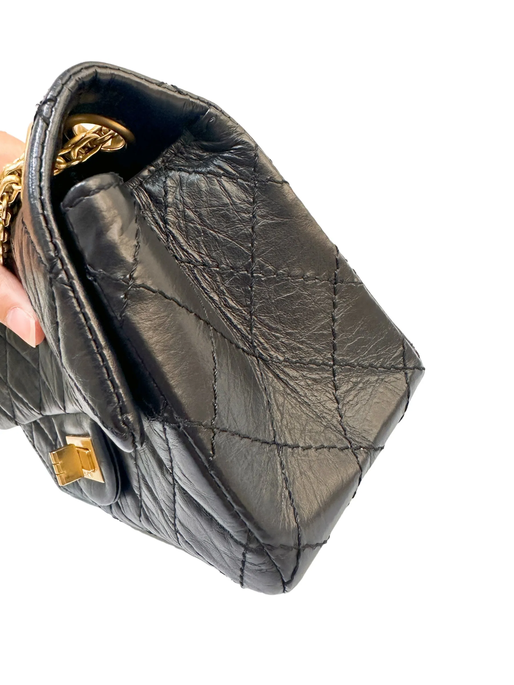Chanel 2.55 Reissue Flap Quilted Crinkled Calfskin Gold-tone Mini Black