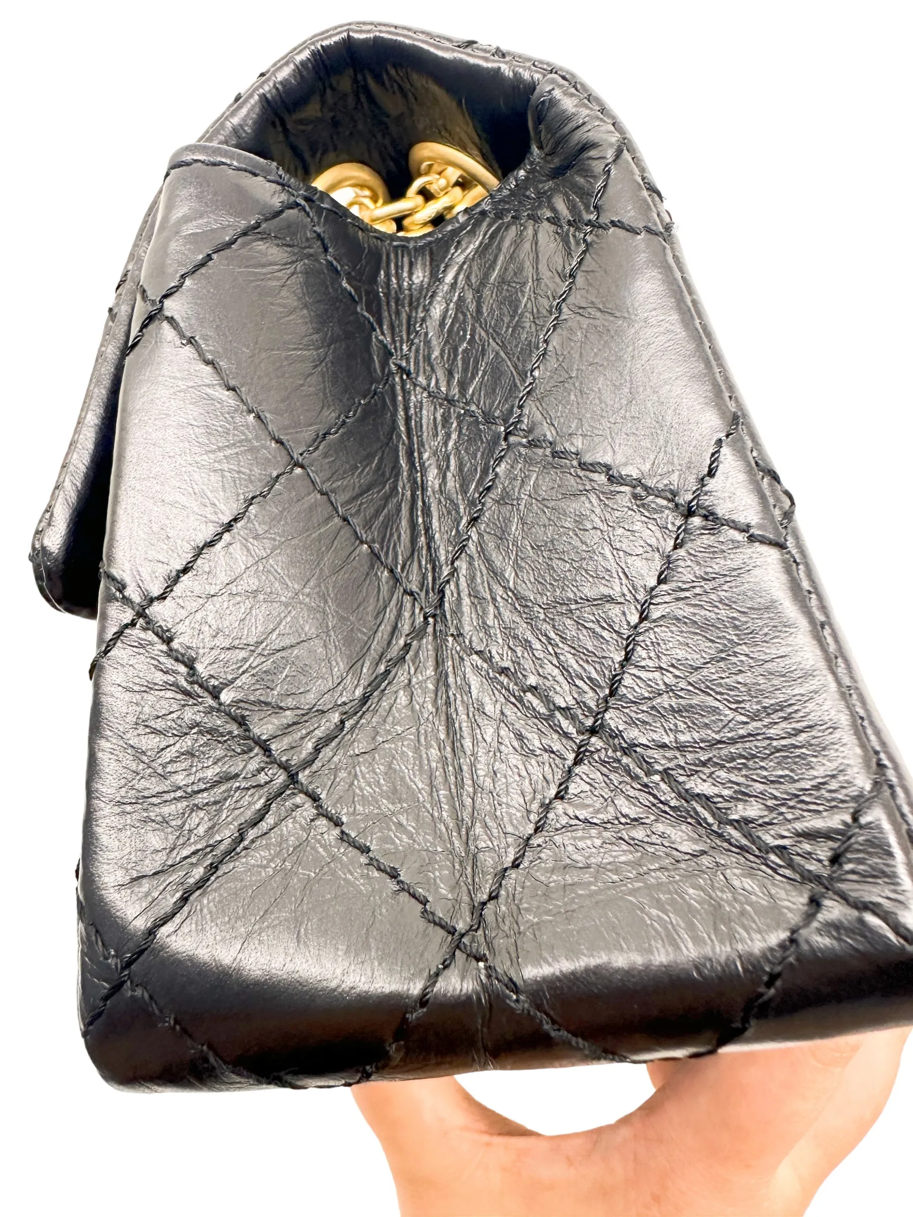 Chanel 2.55 Reissue Flap Quilted Crinkled Calfskin Gold-tone Mini Black