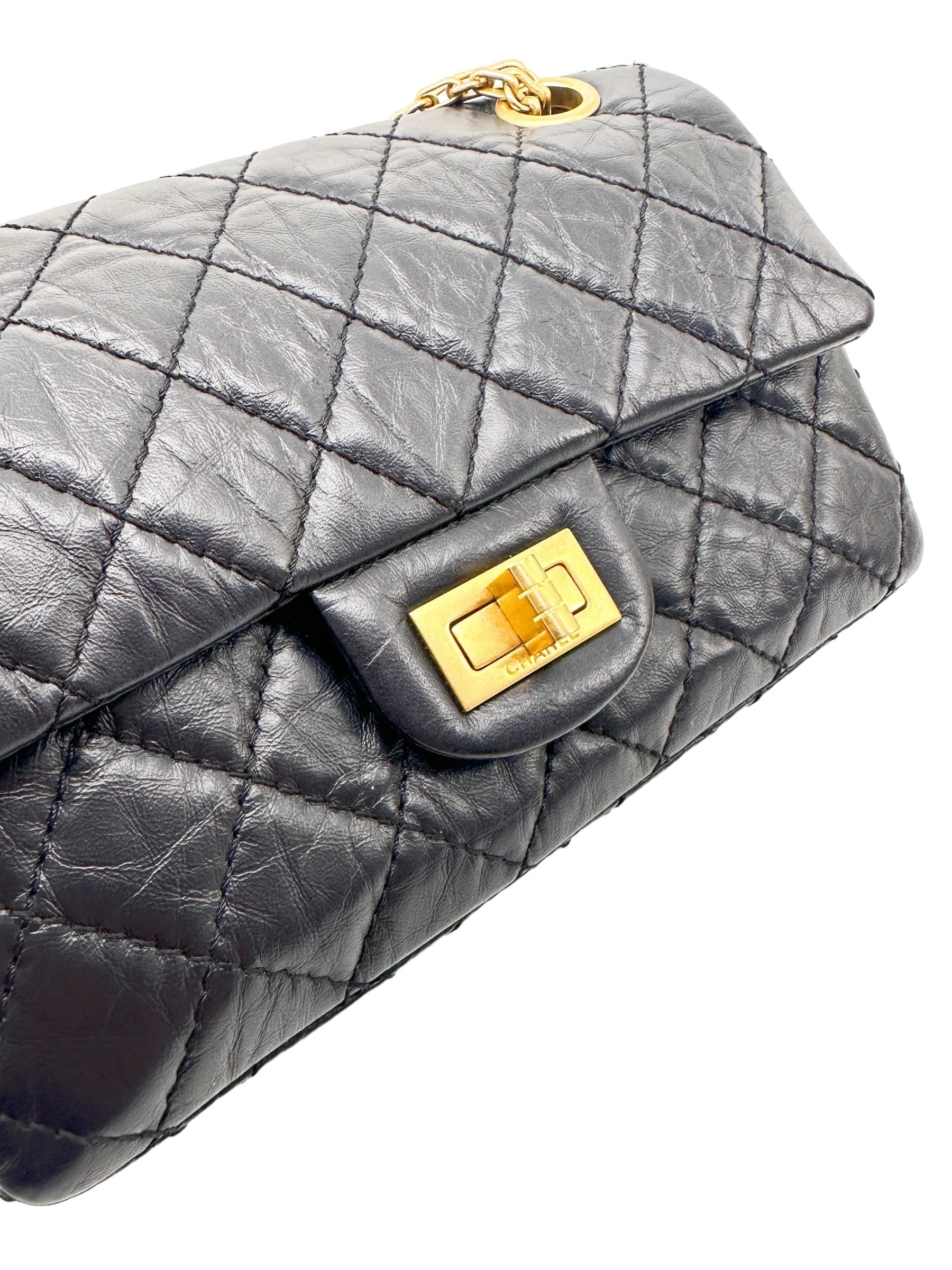 Chanel 2.55 Reissue Flap Quilted Crinkled Calfskin Gold-tone Mini Black