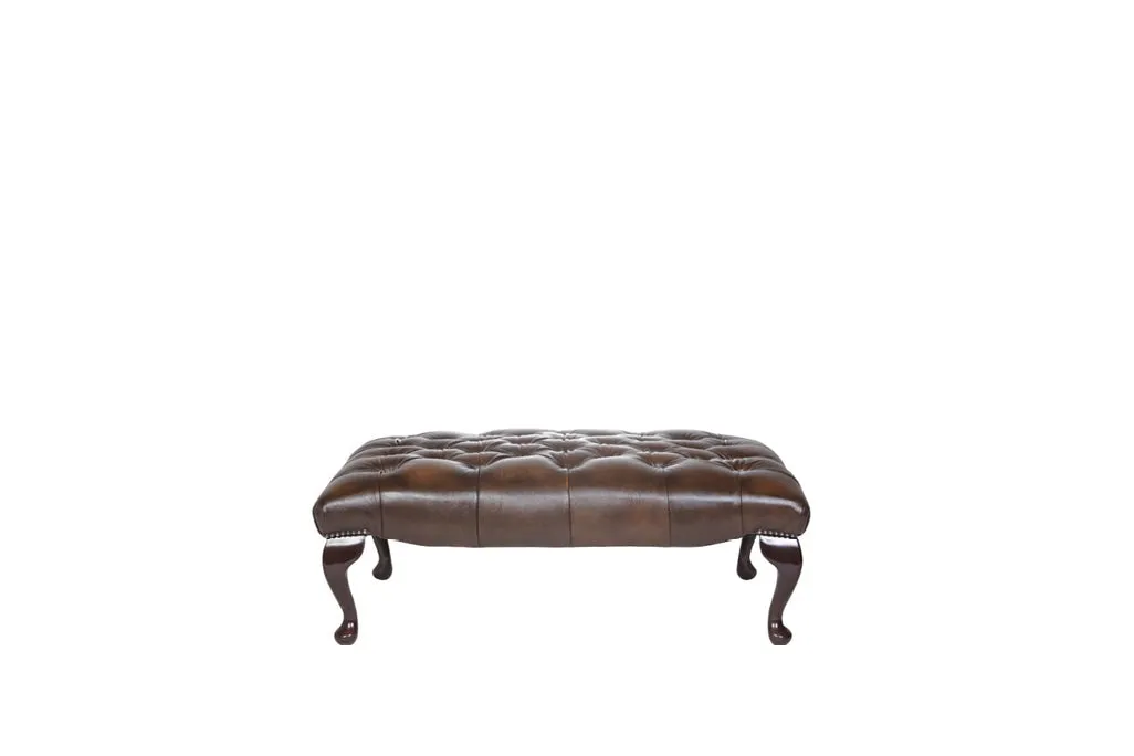 Chesterfield | Queen Anne Bench Footstool | Antique Brown