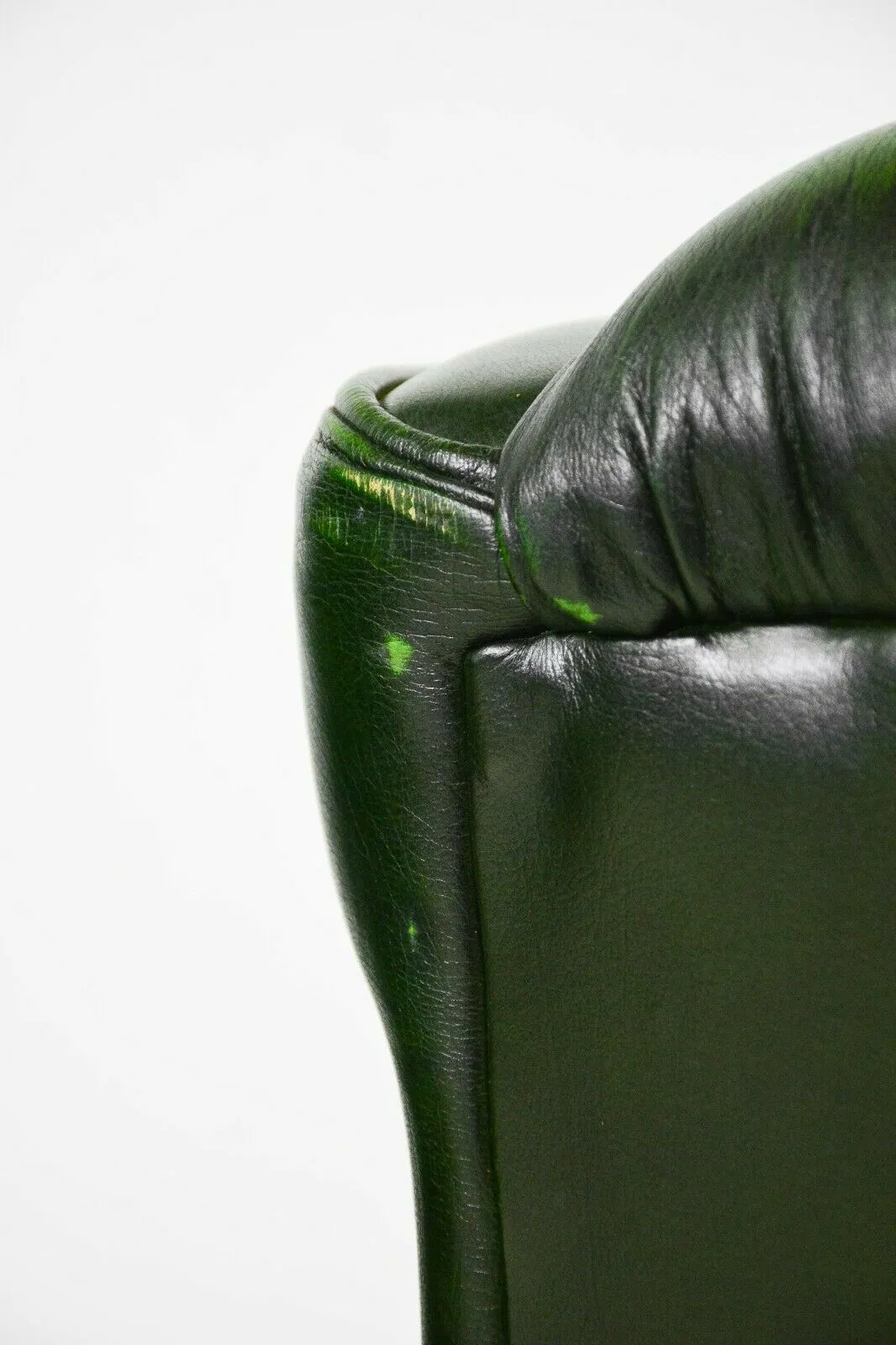 Chesterfield Sofa and Chairs Set, British Leather Green Curved Back, Vintage!