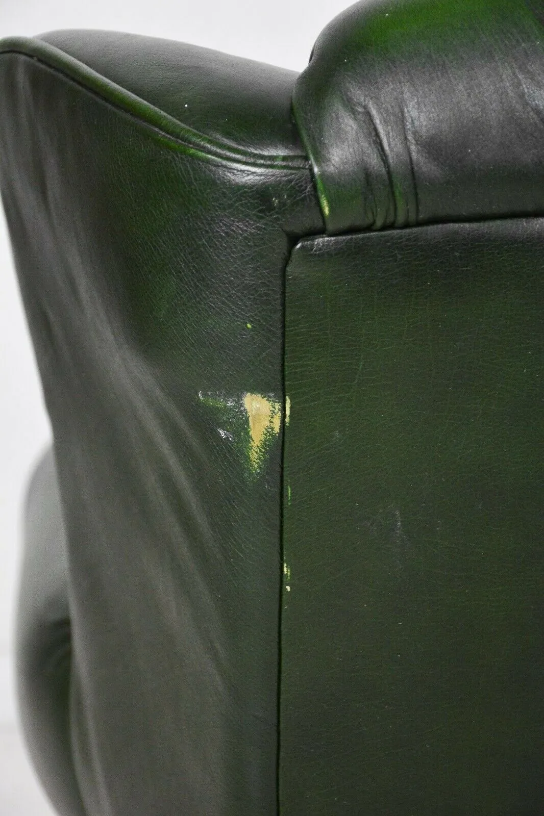 Chesterfield Sofa and Chairs Set, British Leather Green Curved Back, Vintage!