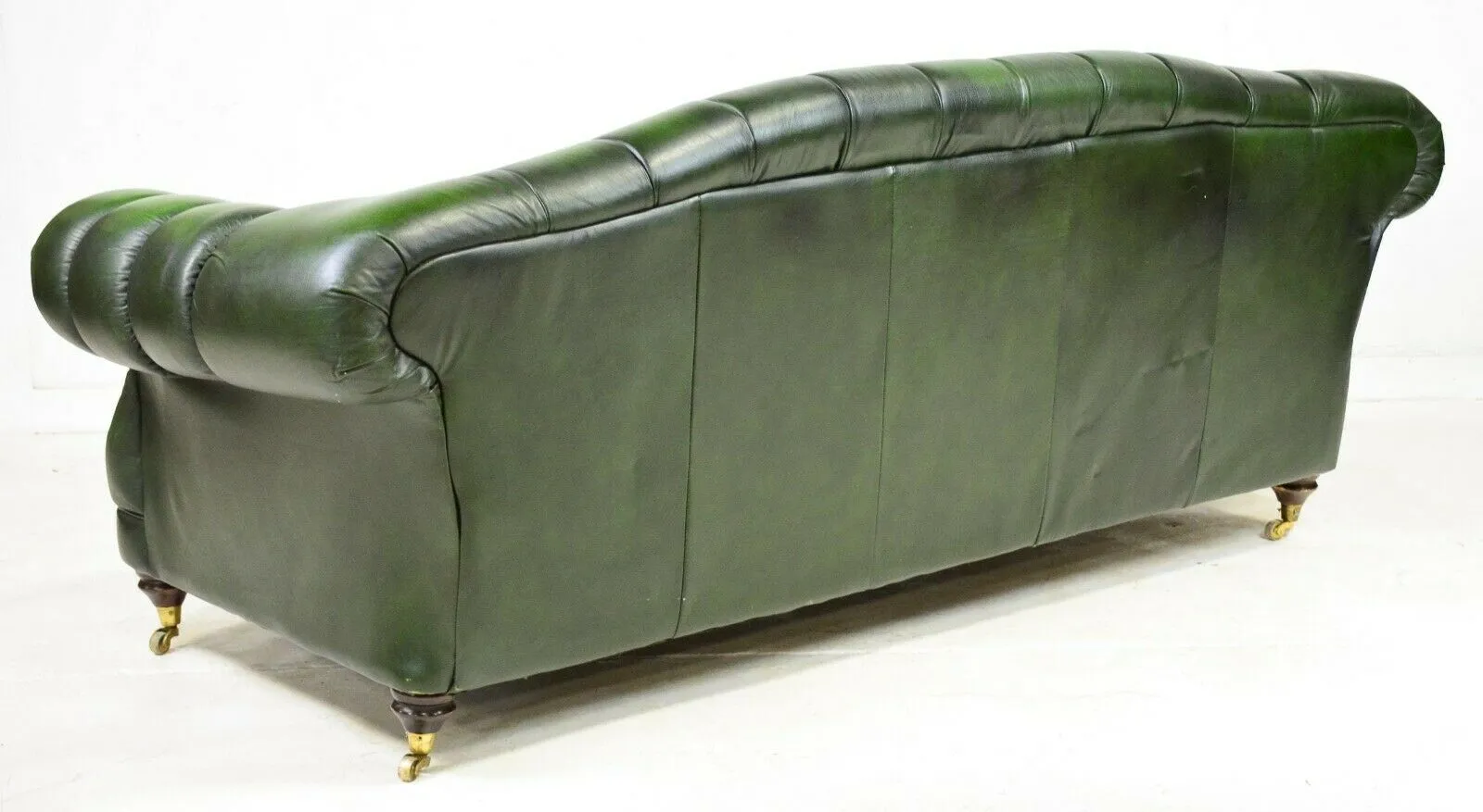 Chesterfield Sofa and Chairs Set, British Leather Green Curved Back, Vintage!