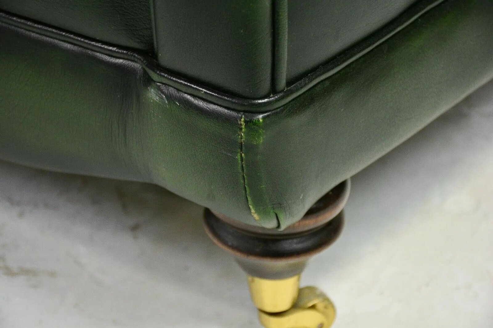 Chesterfield Sofa and Chairs Set, British Leather Green Curved Back, Vintage!