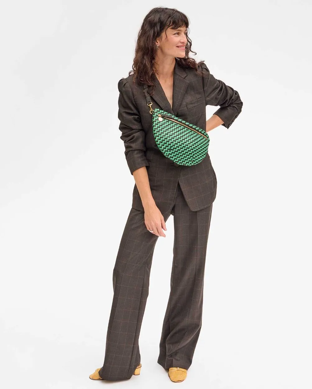 Clare V Grande Fanny in Mint Opal/Black Woven Zig Zag