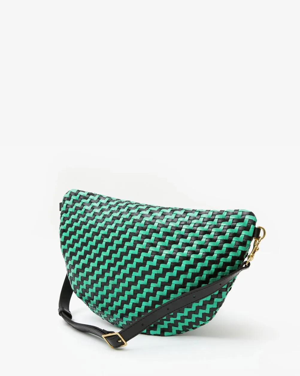 Clare V Grande Fanny in Mint Opal/Black Woven Zig Zag