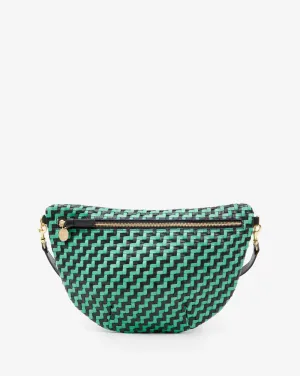 Clare V Grande Fanny in Mint Opal/Black Woven Zig Zag