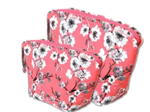 Cosmetic Purse - Large pink with flowers