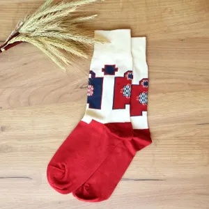 Cotton Blend Socks with Traditional Armenian Patterns - Yerevan Patterns | NOVICA