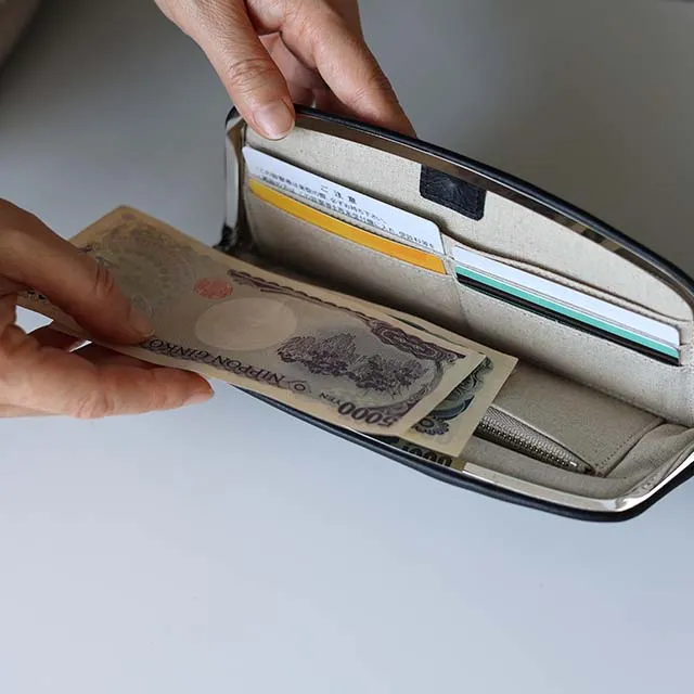 Cow Leather Clasp Long Wallet - Black Color - , Change Purse, Japanese Gamaguchi Wallet