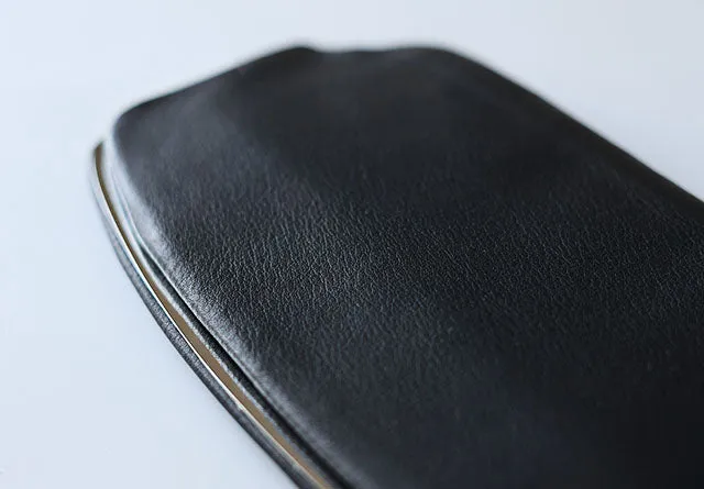 Cow Leather Clasp Long Wallet - Black Color - , Change Purse, Japanese Gamaguchi Wallet