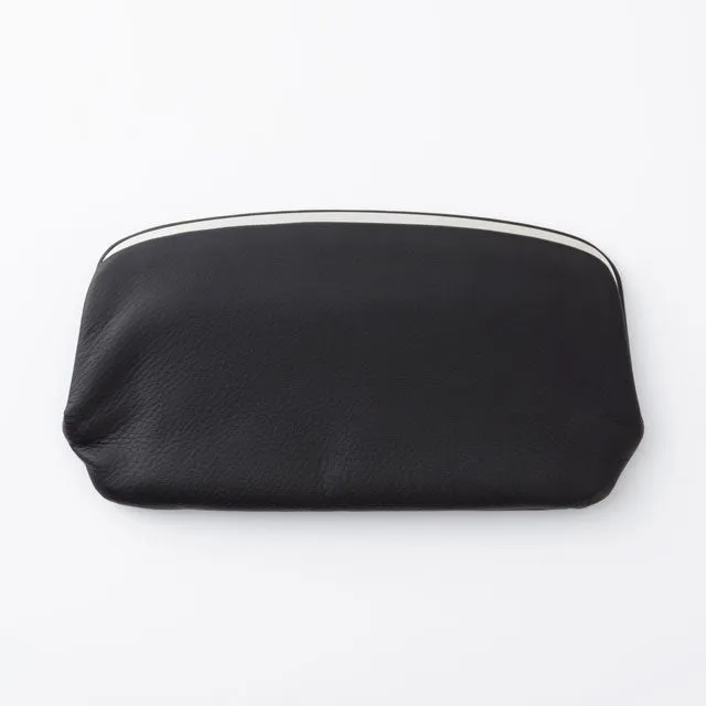 Cow Leather Clasp Long Wallet - Black Color - , Change Purse, Japanese Gamaguchi Wallet