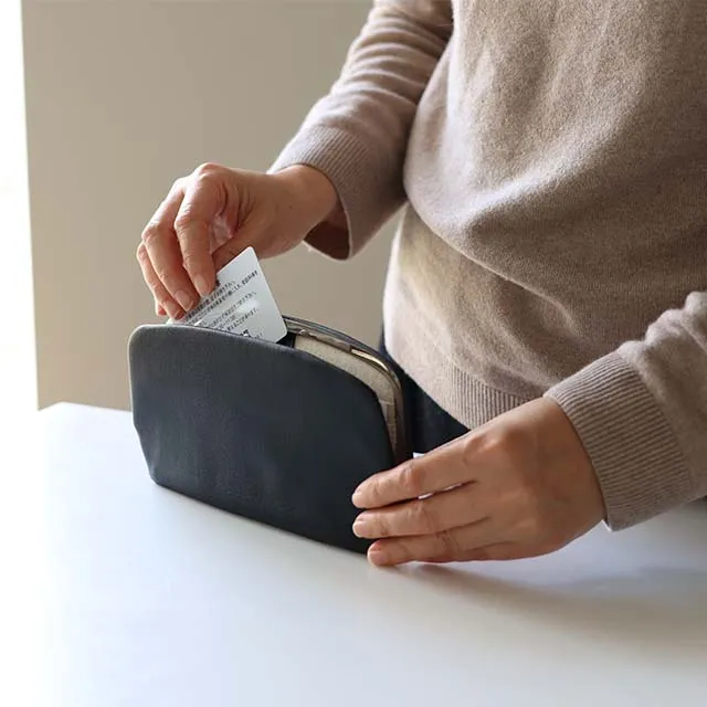 Cow Leather Clasp Long Wallet - Black Color - , Change Purse, Japanese Gamaguchi Wallet