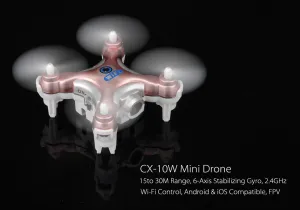 CX-10W Mini Drone - 2.4GHz Wi-Fi Control, 15 to 30M Range, 6-Axis Stabilizing Gyro, Android   iOS Support, FPV (Rose)