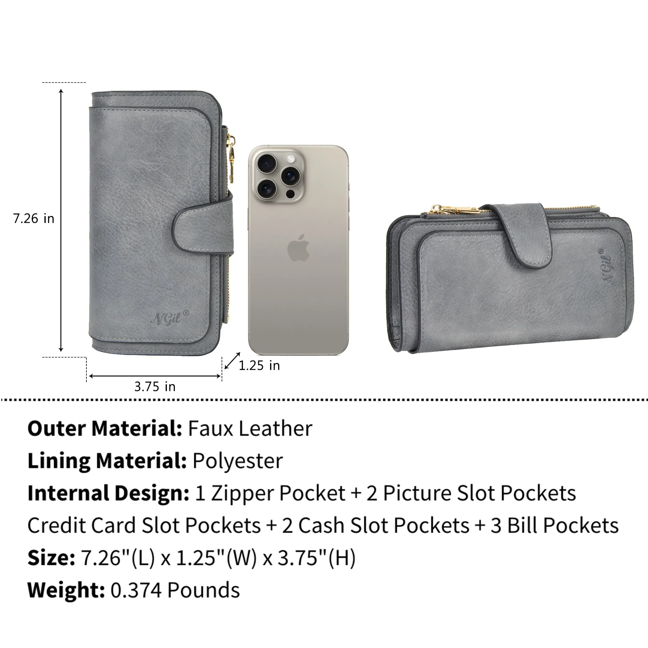 Dark Gray NGIL Trifold Wallet