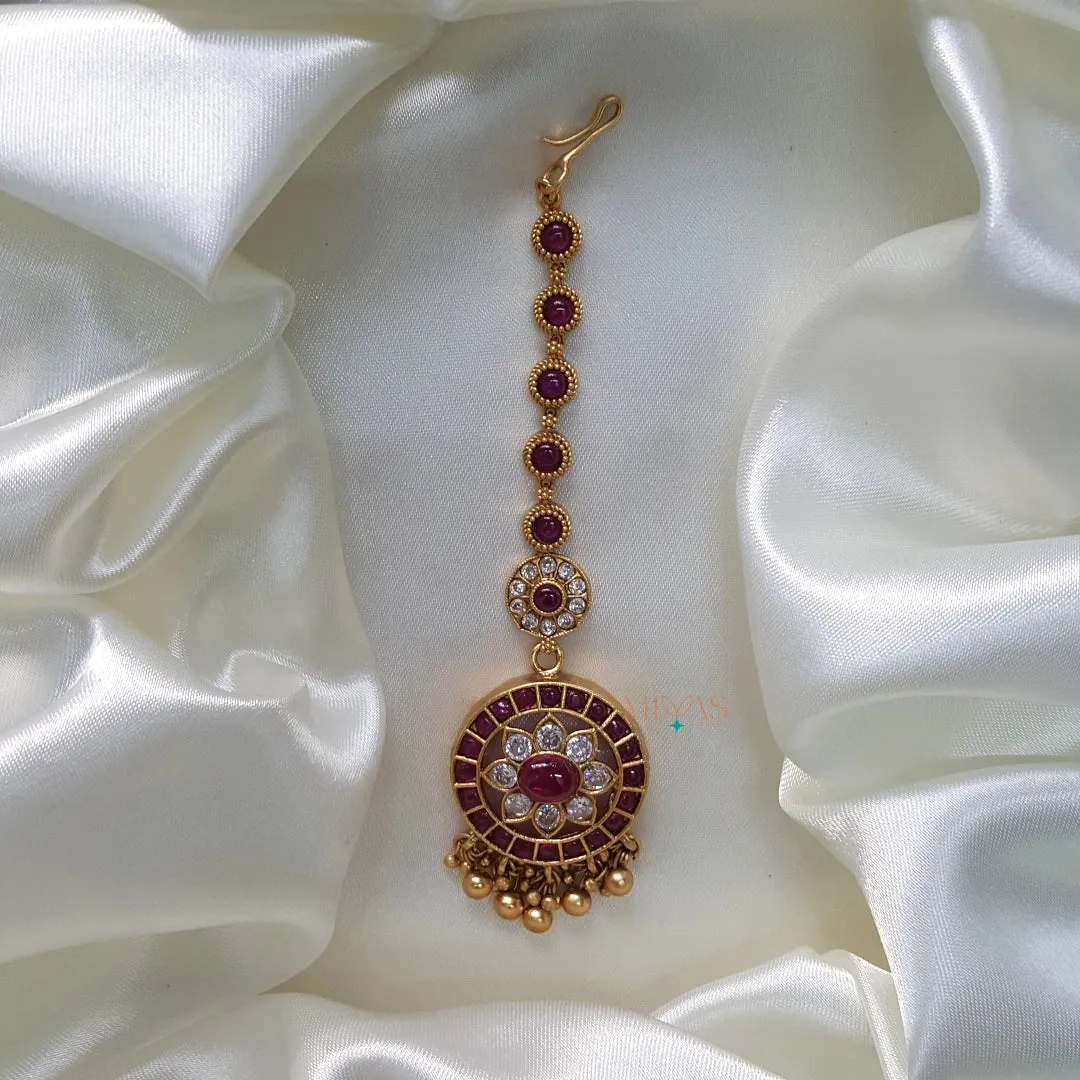 Dazzling AD Stone Maang Tikka - Ruby