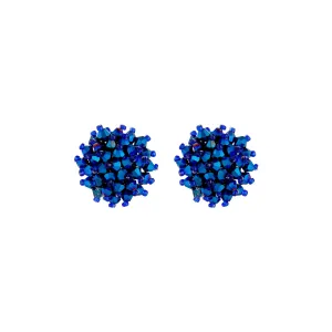 Deep Blue Beaded Cluster Stud Earring
