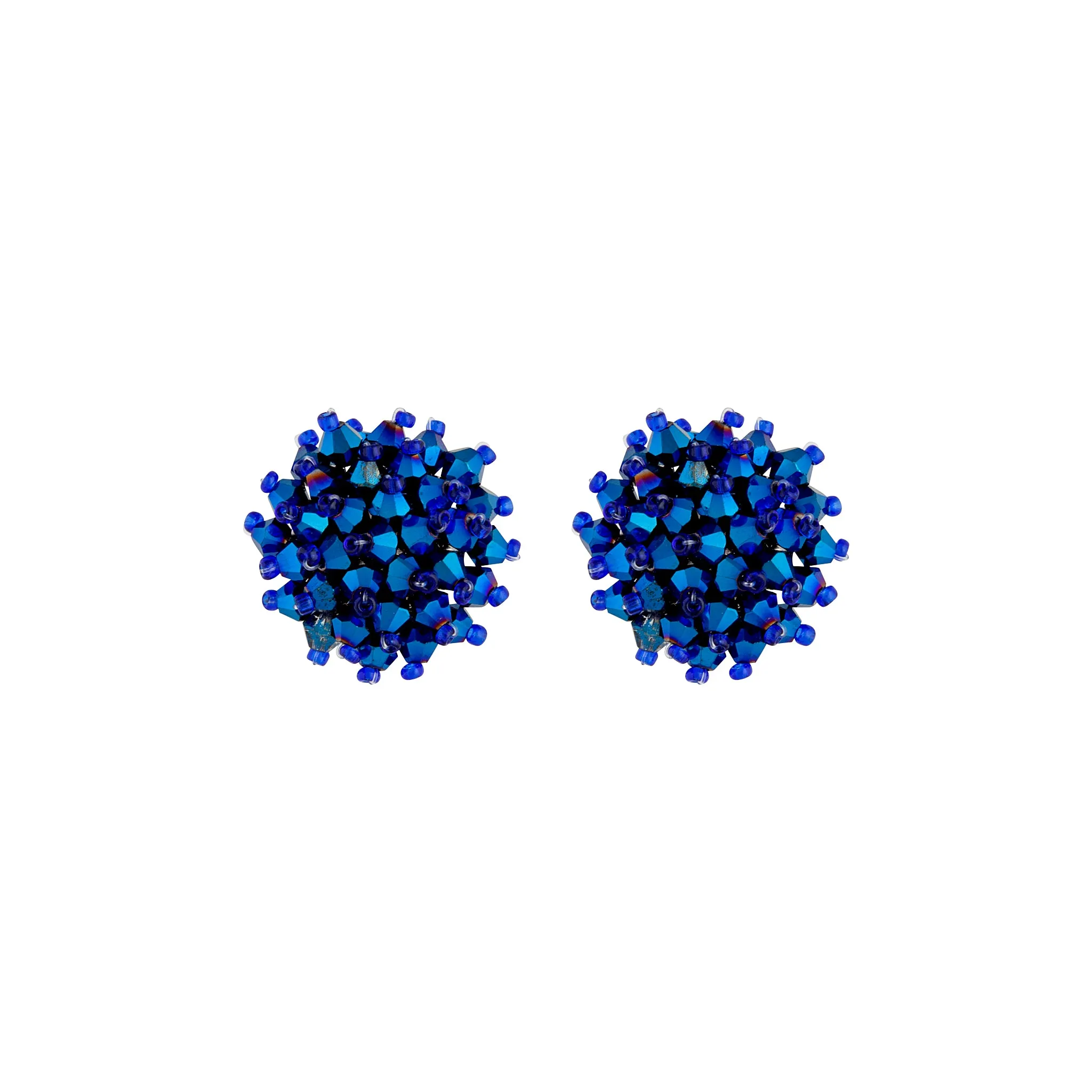 Deep Blue Beaded Cluster Stud Earring