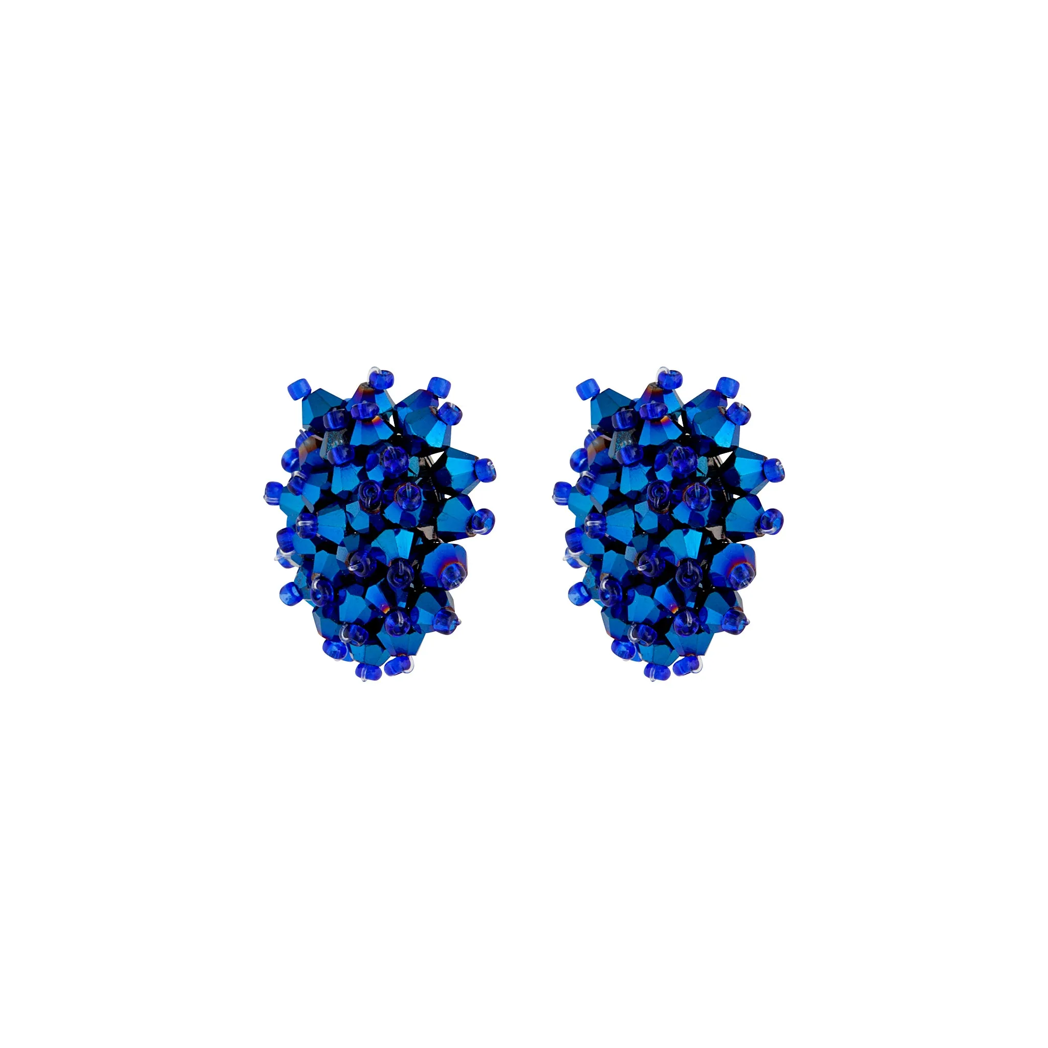 Deep Blue Beaded Cluster Stud Earring