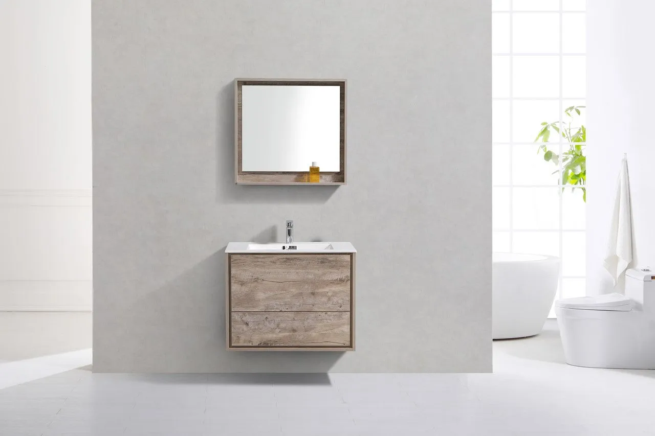 DeLusso 30" Nature Wood Wall Mount Modern Bathroom Vanity