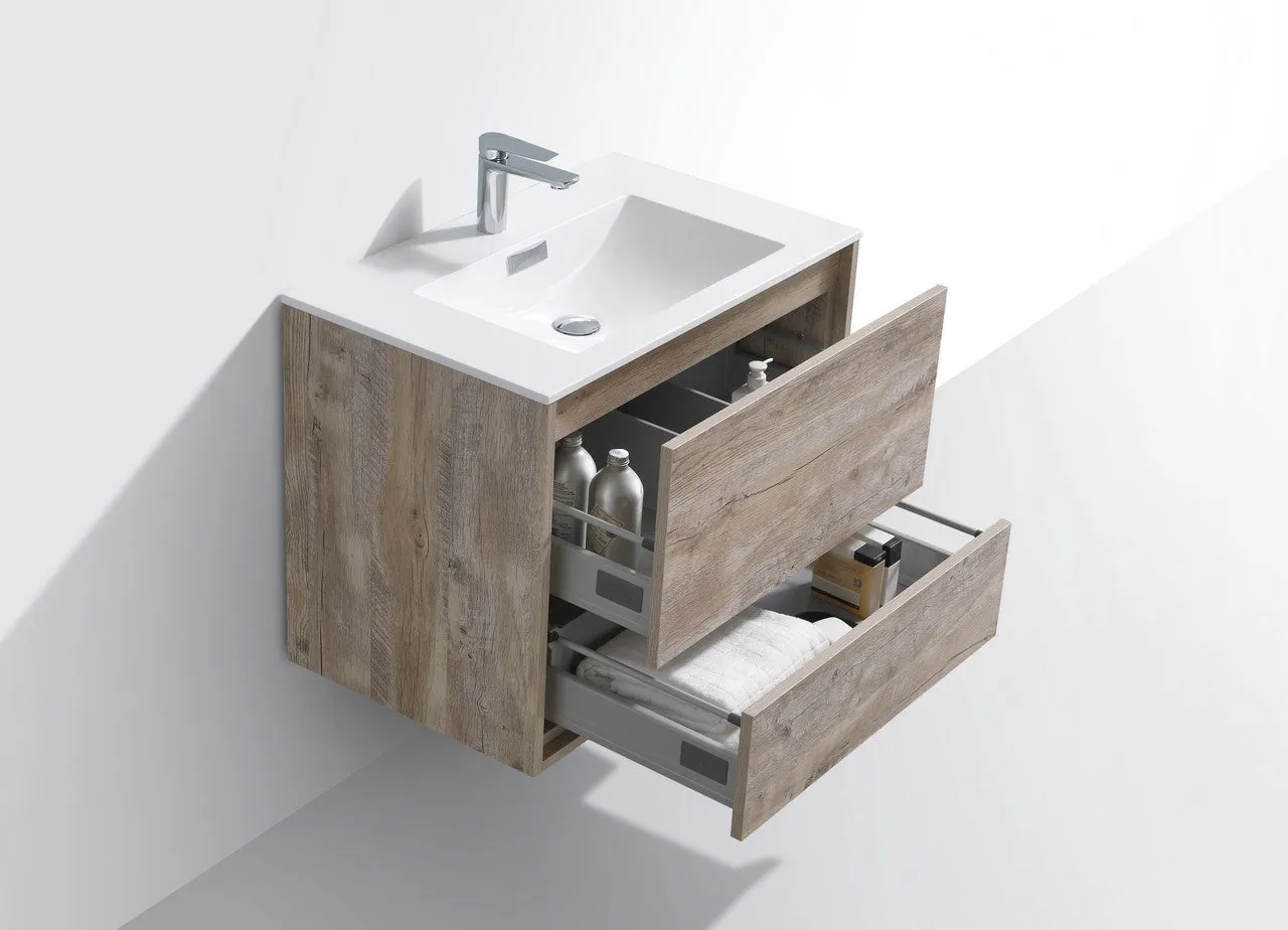 DeLusso 30" Nature Wood Wall Mount Modern Bathroom Vanity