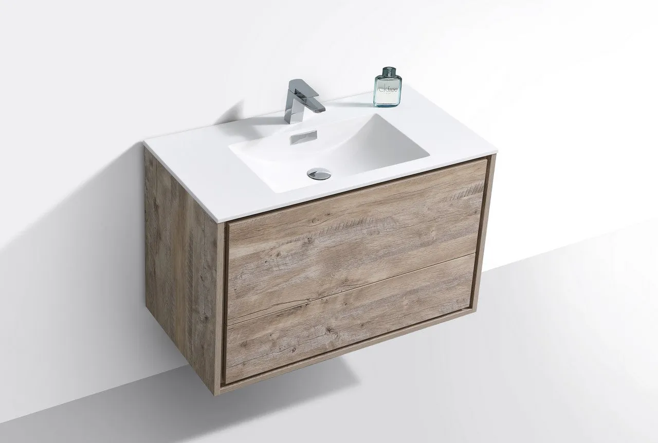 DeLusso 36" Nature Wood Wall Mount Modern Bathroom Vanity