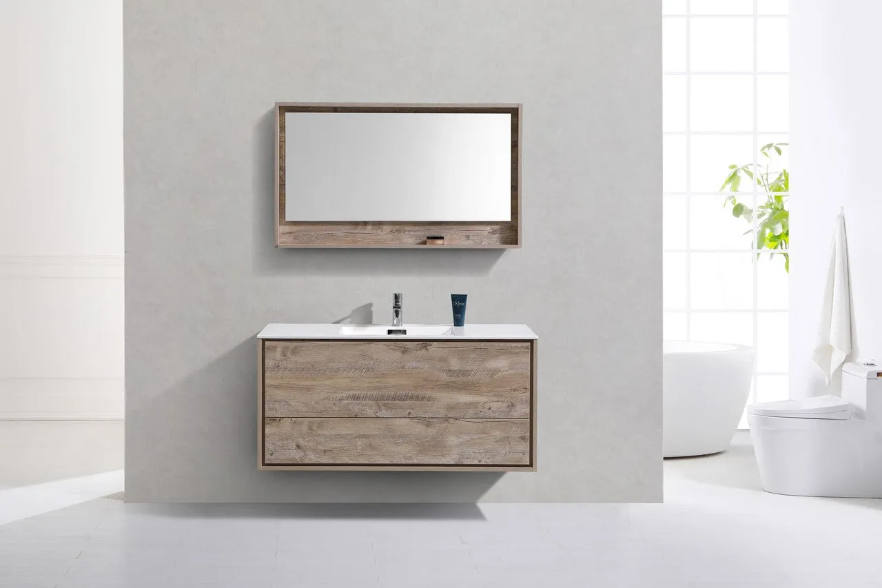 DeLusso 48" Single Sink Nature Wood Wall Mount Modern Bathroom Vanity