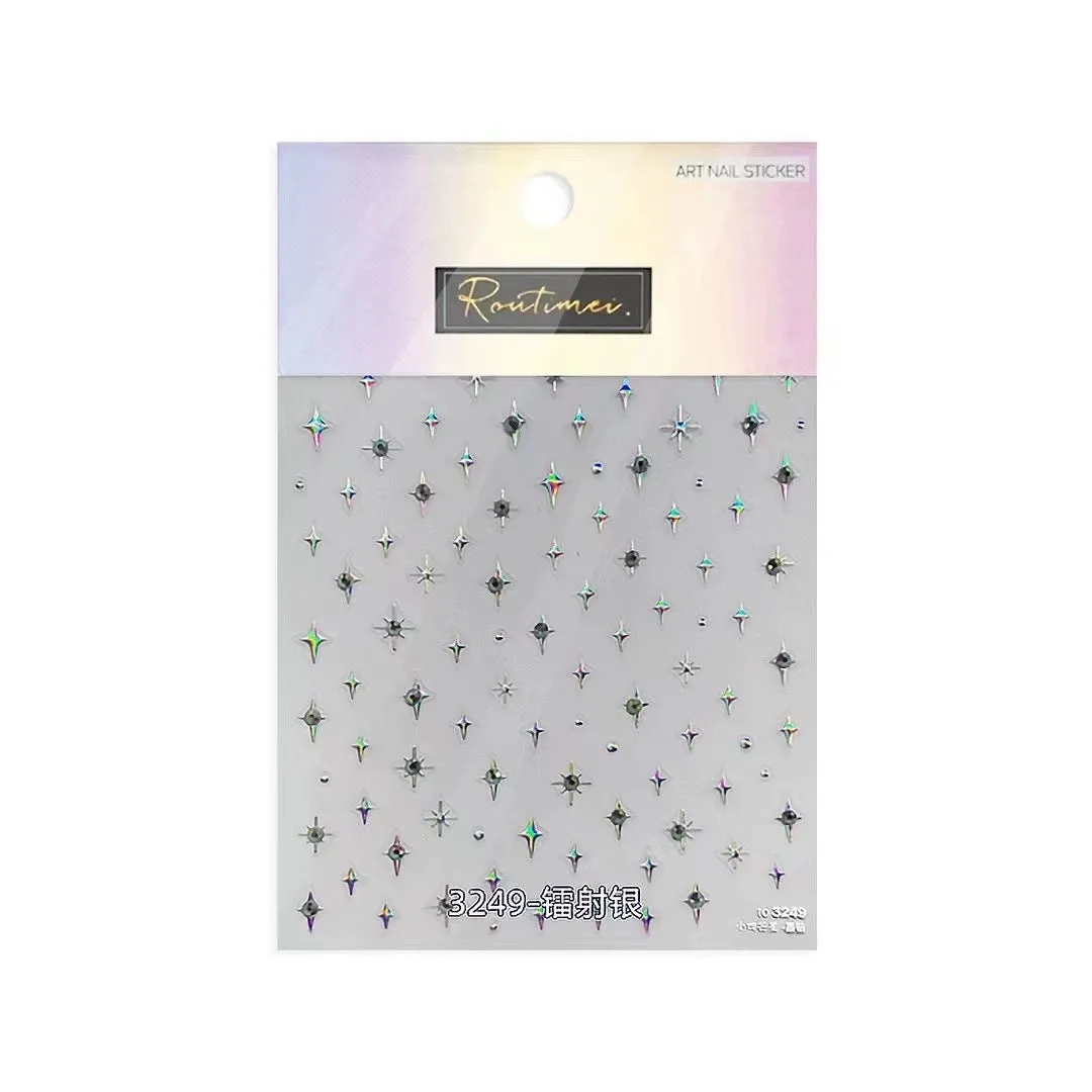 Diamond-Embossed Four-Pointed Star Nail Art Stickers - 3D Sparkling Ornaments