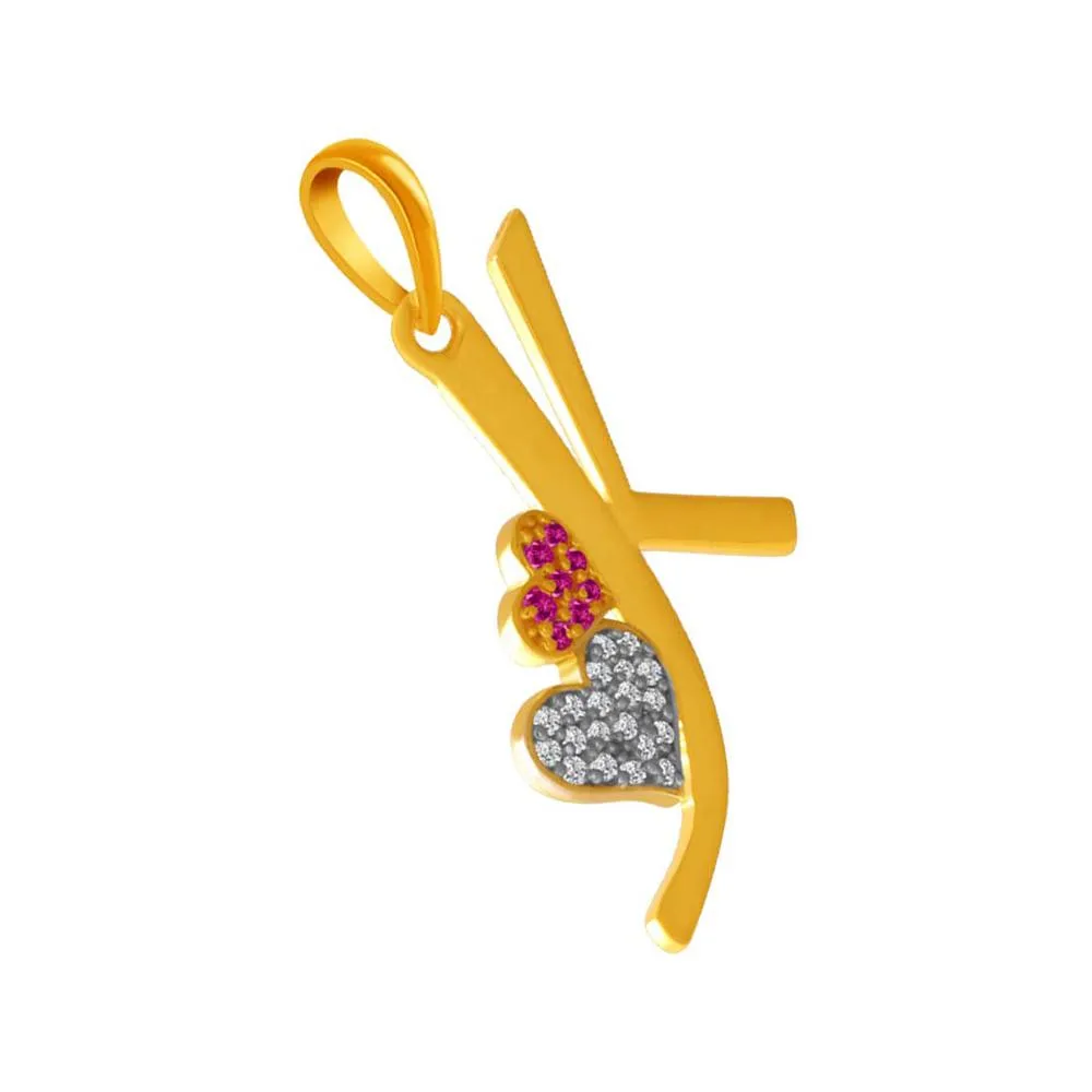Double Embellished Hearts With Initials 14k Gold Pendant