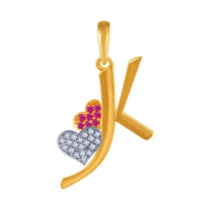 Double Embellished Hearts With Initials 14k Gold Pendant