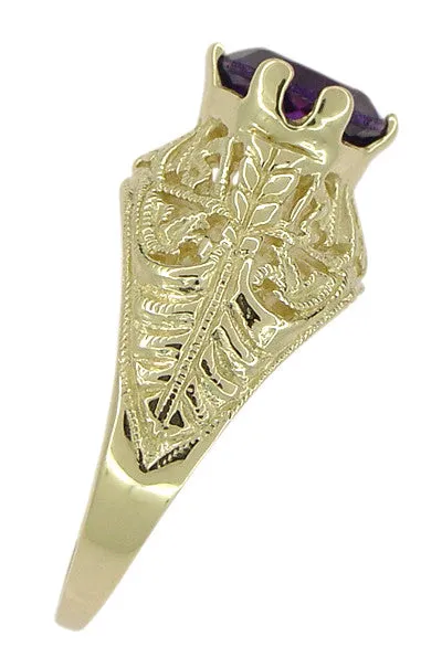 Edwardian 1.25 Carat Amethyst Filigree Ring in 14 Karat Yellow Gold