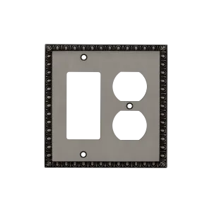 Egg & Dart Switch Plate with Rocker and Outlet in Antique Pewter