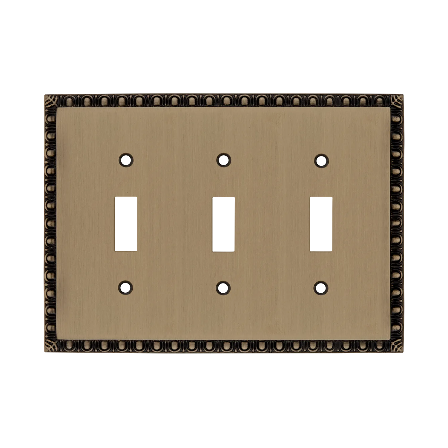 Egg & Dart Switch Plate with Triple Toggle in Antique Brass