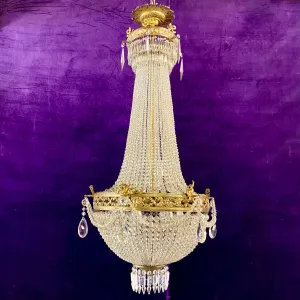 Elegant Antique Brass Bow Neo-Classical Chandelier
