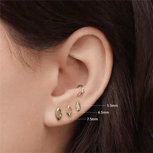 Faceted Gold Marquise Threaded Stud Earring by Maria Tash in 14K Rose Gold.