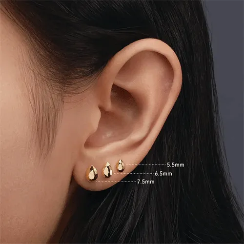 Faceted Gold Pear Threaded Stud Earring by Maria Tash in 14K Yellow Gold.