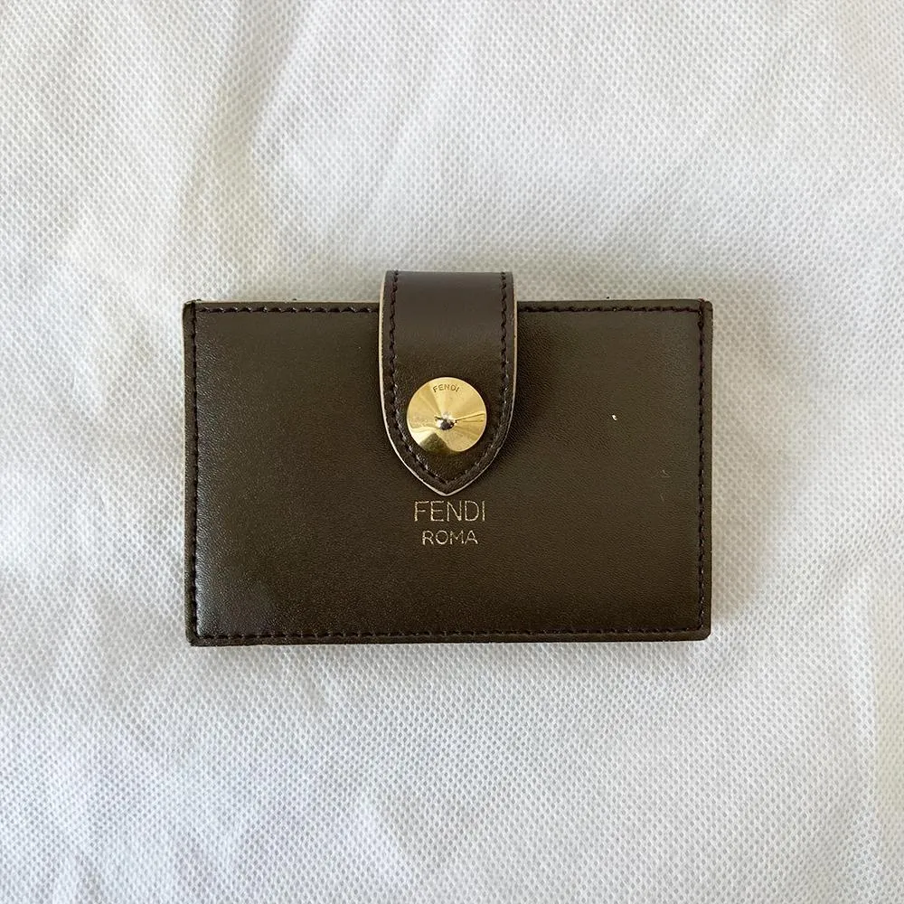 Fendi Dark Green Leather Compact Wallet