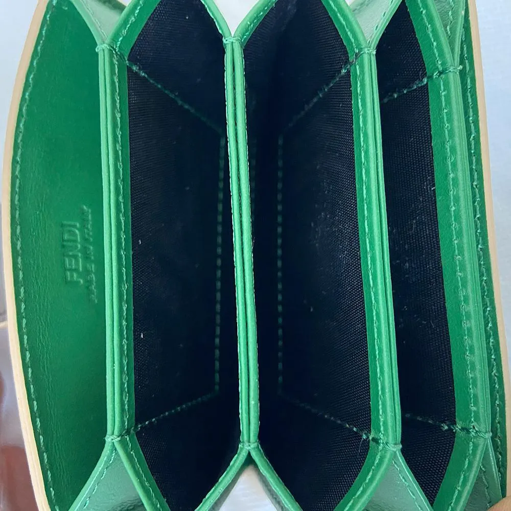 Fendi Dark Green Leather Compact Wallet