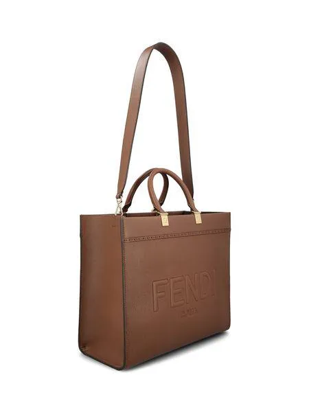 FENDI Medium Pebbled Calfskin Tote Handbag
