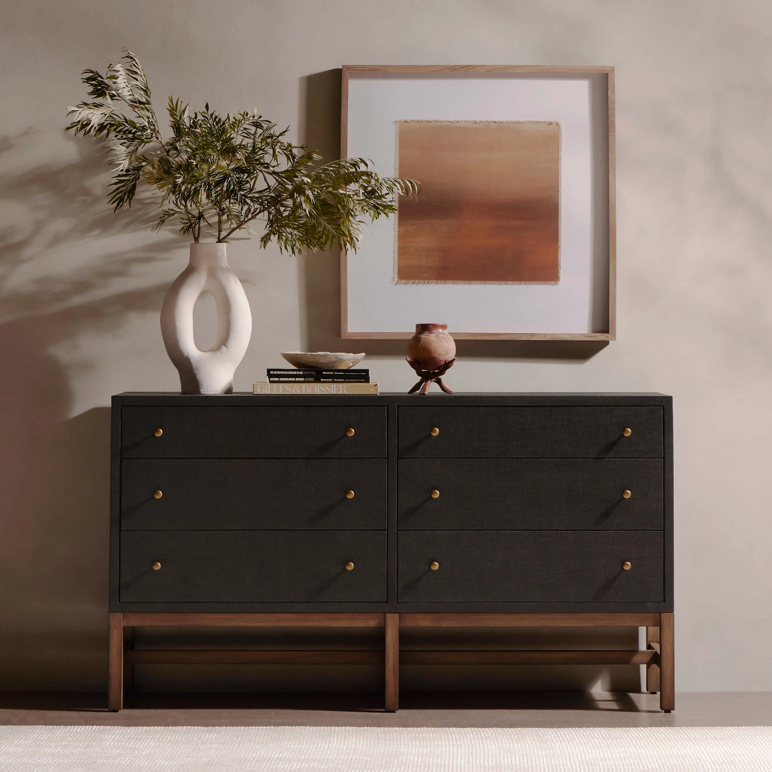 Fiona 6 Drawer Dresser, Black Raffia