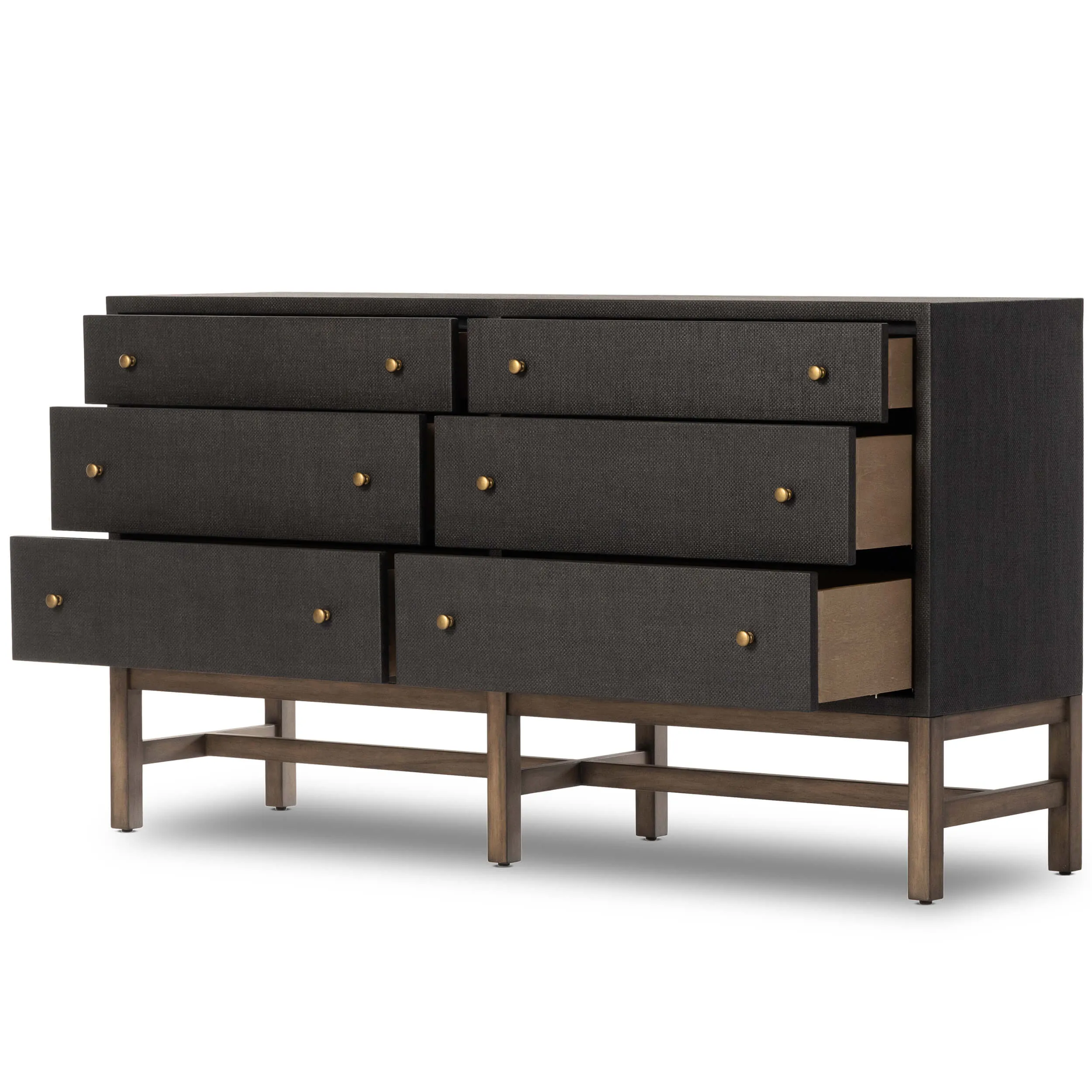 Fiona 6 Drawer Dresser, Black Raffia