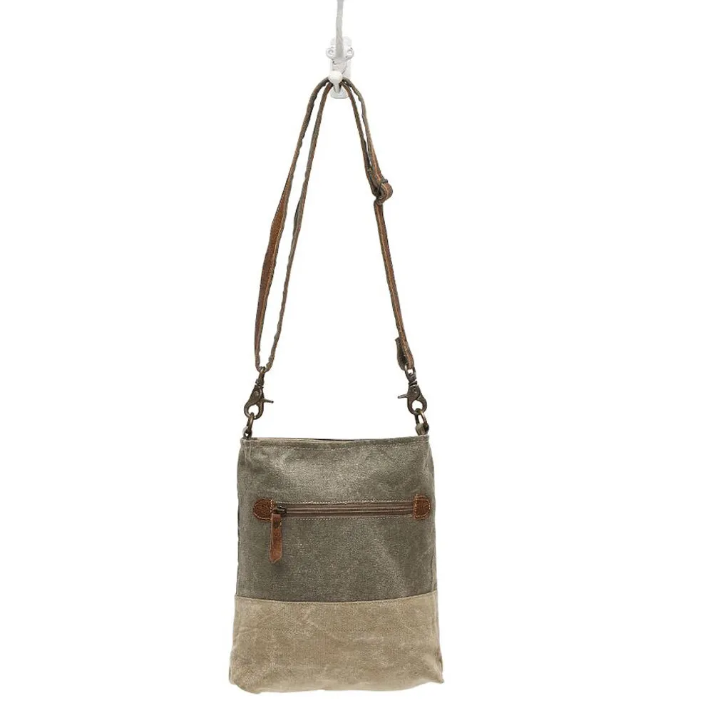 Floral Print Canvas Bag w/Leather Pocket
