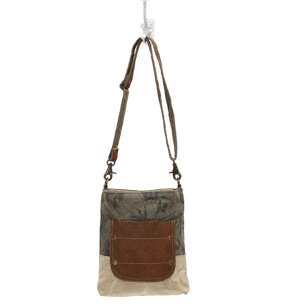Floral Print Canvas Bag w/Leather Pocket
