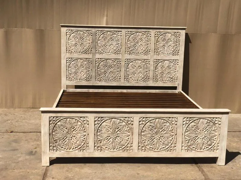 Flower Carved Bed Panels