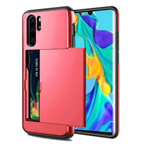 For Huawei P30 Pro Shockproof Card Slot Wallet Heavy Duty Case Tough 360 Case Cover (Red)