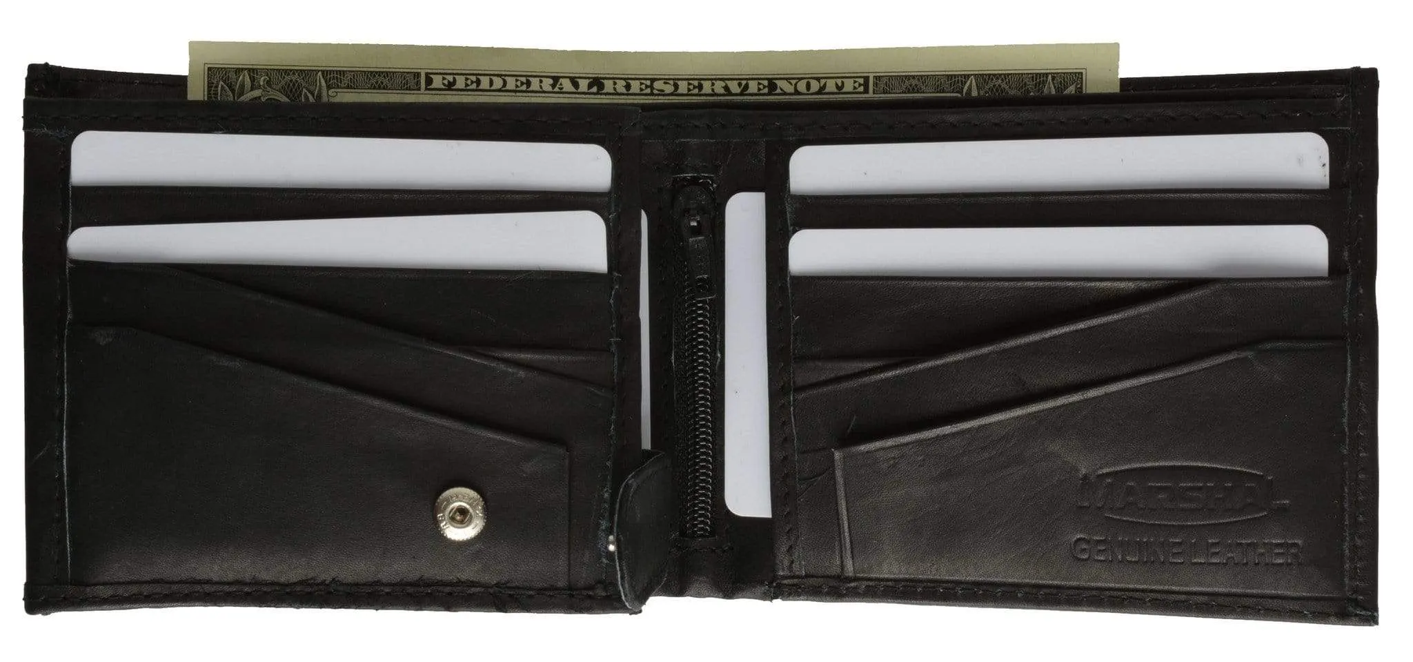 Genuine Leather Mens Bifold Wallet Button Snap Flap Out 1533 CF